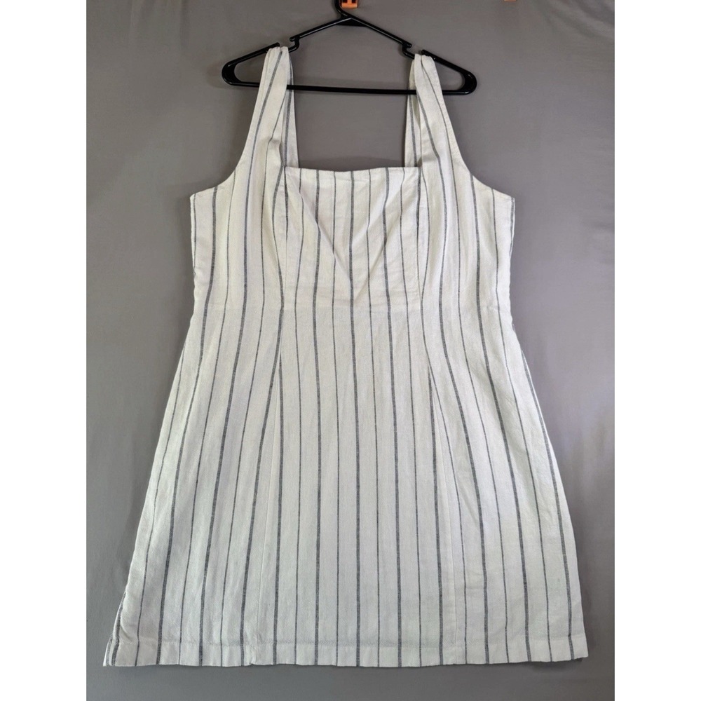 Old Navy White Linen Blend Striped Smocked Back Square Sleeveless Mini Dress XXL